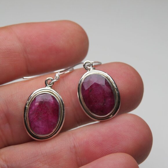 *925 Sterling Silver Genuine Ruby Earring Studs - Picture 3 of 5